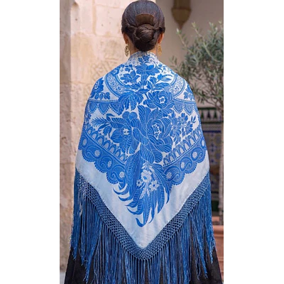 Pañuelo Mantón de Seda con Flecos (140 cm) - Reproducción Antigua  SR 702