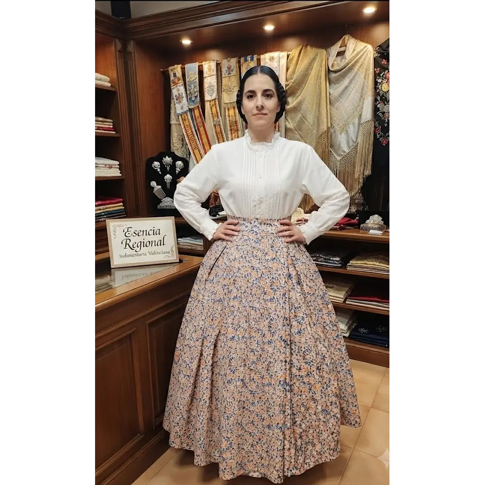 Falda Regional Artesanal: Algodón Estampado con Gran Vuelo T.42/44