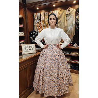 Falda Regional Artesanal: Algodón Estampado con Gran Vuelo T.42/44