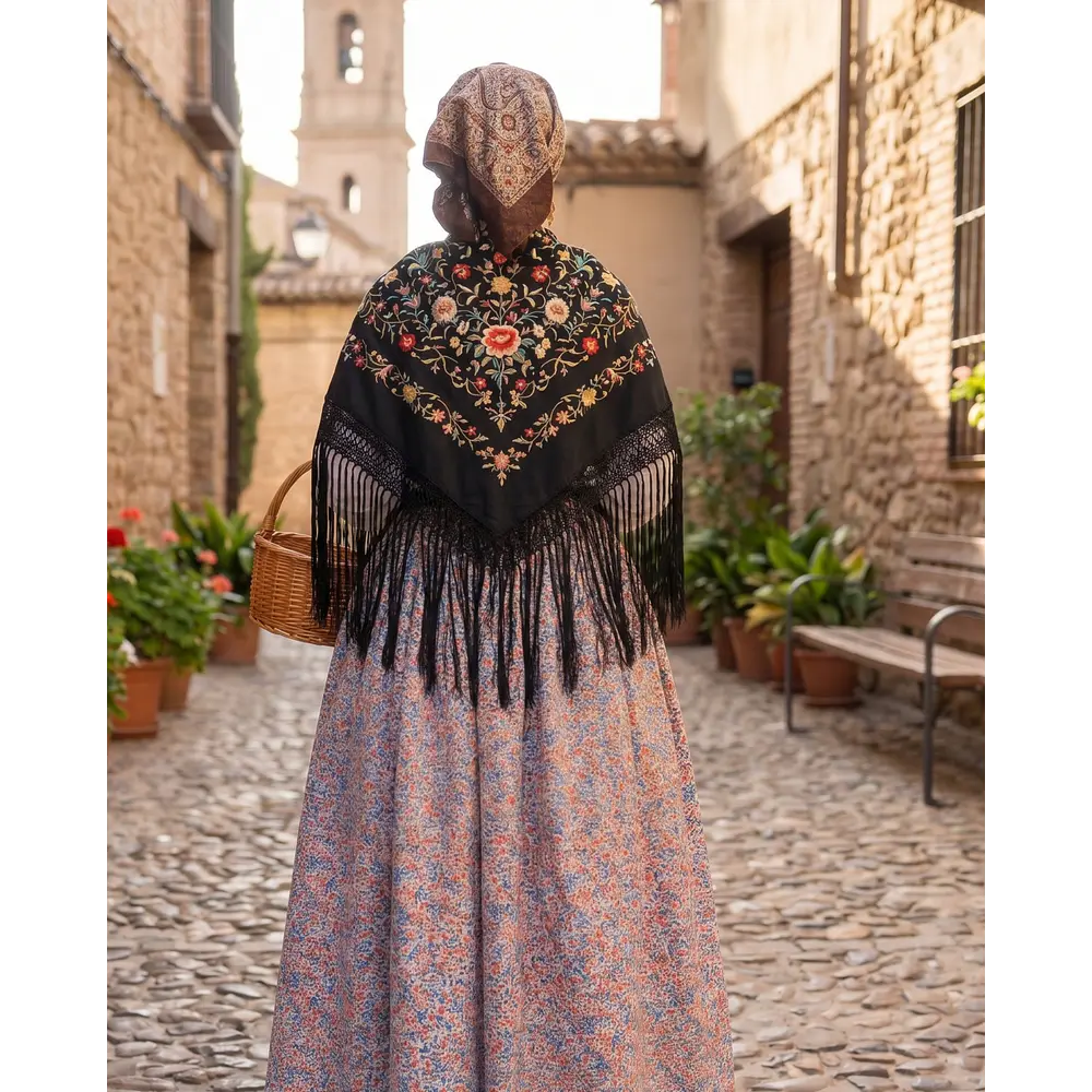 Falda Larga de Baturra Floral (Largo 102 cm) - Cintura 73 cm