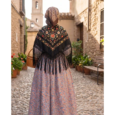 Falda Larga de Baturra Floral (Largo 102 cm) - Cintura 73 cm