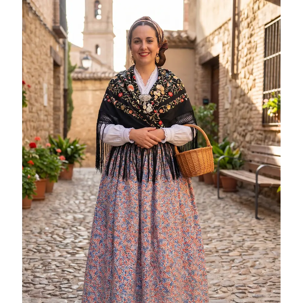 Falda Larga de Baturra Floral (Largo 102 cm) - Cintura 73 cm