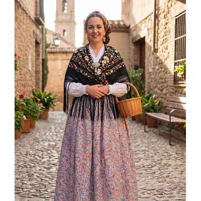 Falda Larga de Baturra Floral (Largo 102 cm) - Cintura 73 cm