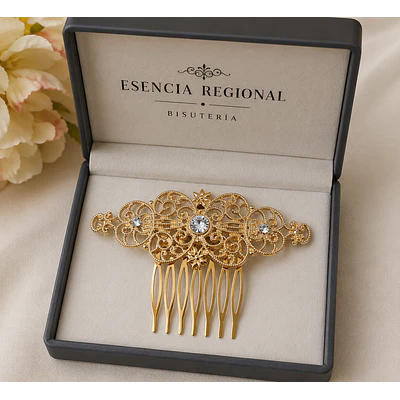 Peineta Dorada Artesanal: Elegancia para tu Traje Regional rosado
