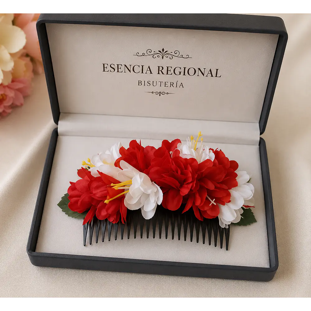 peineta flores regional rojos