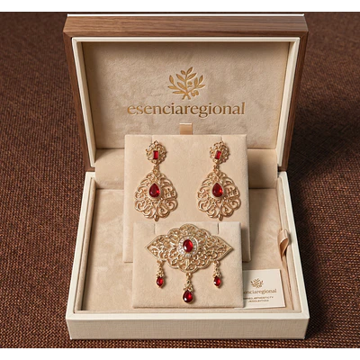 Conjunto de Broche y Pendientes dorados Elegancia Tradicional