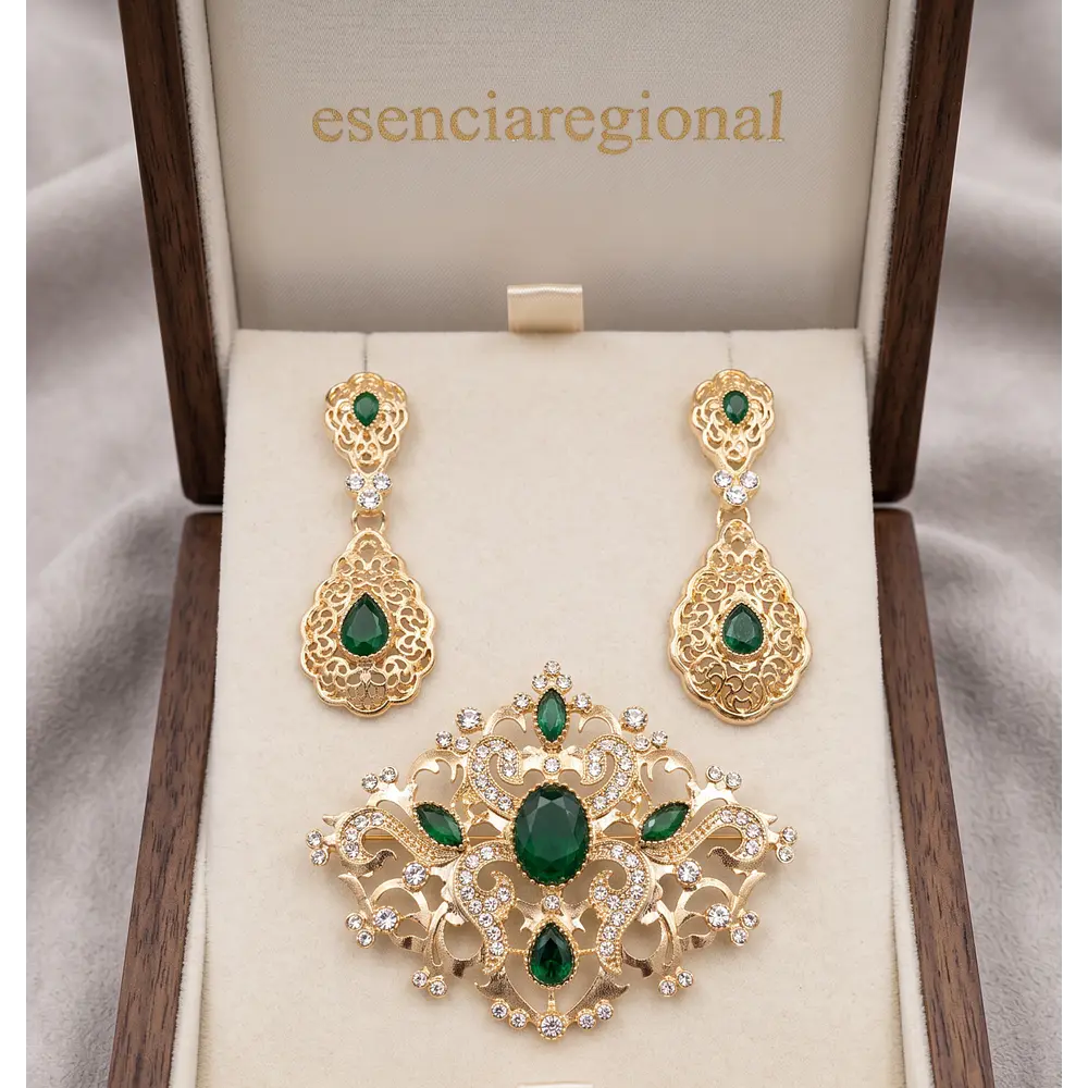 Conjunto Aderezo de Baturra Verde Esmeralda con Broche Imperial