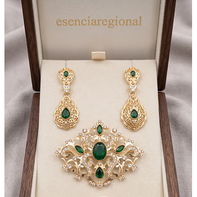 Conjunto Aderezo de Baturra Verde Esmeralda con Broche Imperial