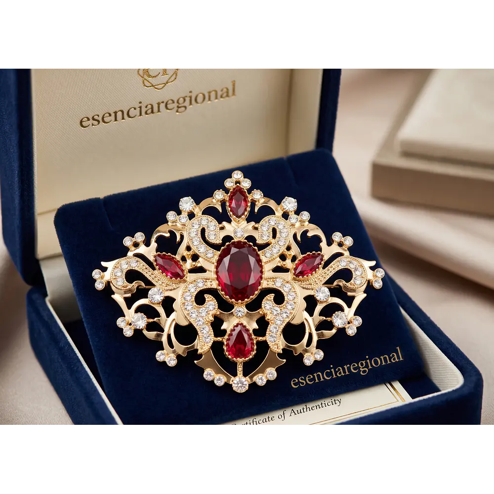 Broche de Baturra Dorado con Piedra Roja Central