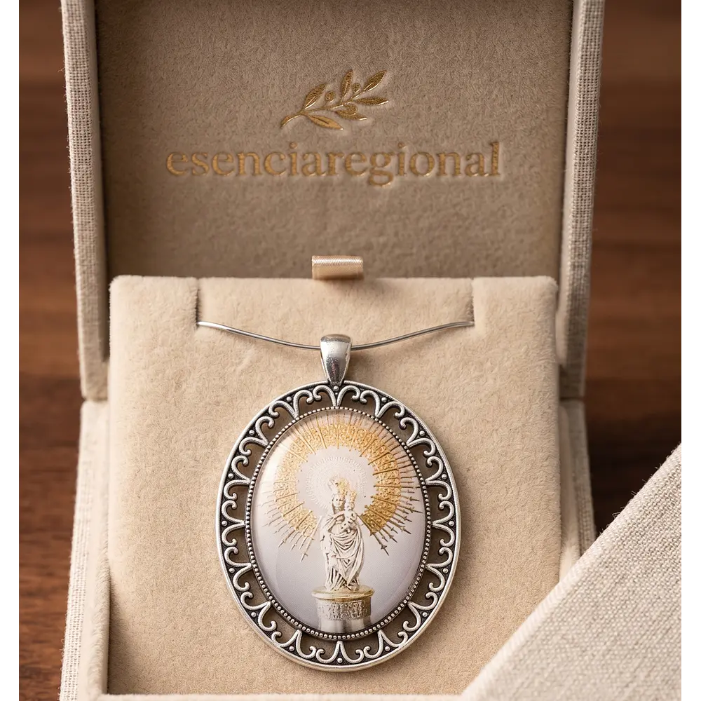 Medalla Ovalada de la Virgen del Pilar con Filigrana Plateada