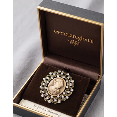 Broche Camafeo Regional Vintage con Cristales (6x4 cm)