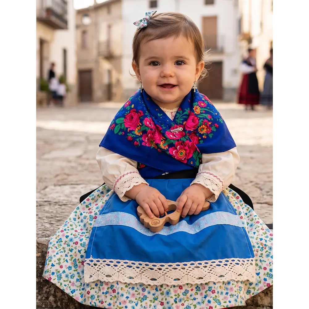 Traje de Baturra para Niña (9 a 12 meses) - Conjunto 4 Piezas Tonos Azules