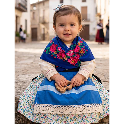 Traje de Baturra para Niña (9 a 12 meses) - Conjunto 4 Piezas Tonos Azules