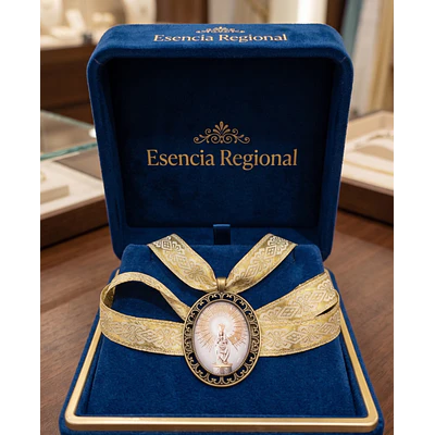 Conjunto de Medalla de la Virgen del Pilar y Cinta al Cuello Dorada