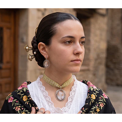 Conjunto de Medalla de la Virgen del Pilar en Plata y Cinta Verde