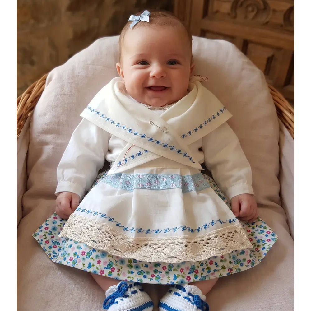 Traje de Baturra para Recién Nacida (0 a 3 meses) - Conjunto 4 Piezas Tonos Claros