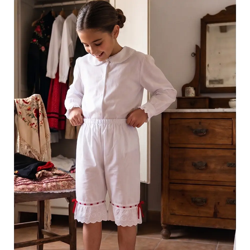 Pololos de Baturra para Niña con Pasacintas Rojo (Tallas 8 a 12)