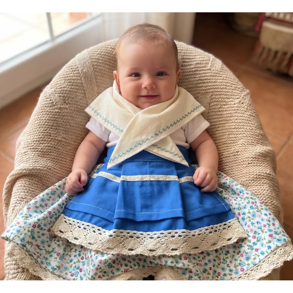 Traje de Baturra para Bebé (0-6 meses) - Conjunto 4 Piezas "Crecedero" Azul