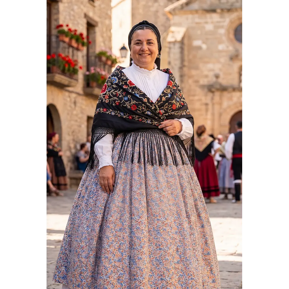 Falda de Baturra Floral con Gran Vuelo (5,60m) - Talla 42/44