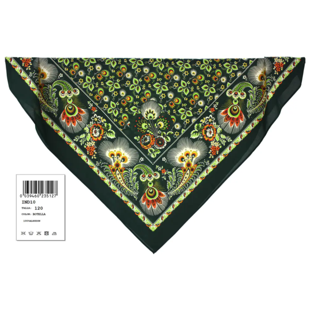 Mantón de Algodón Floral verde - Complemento Indumentaria Tradicional