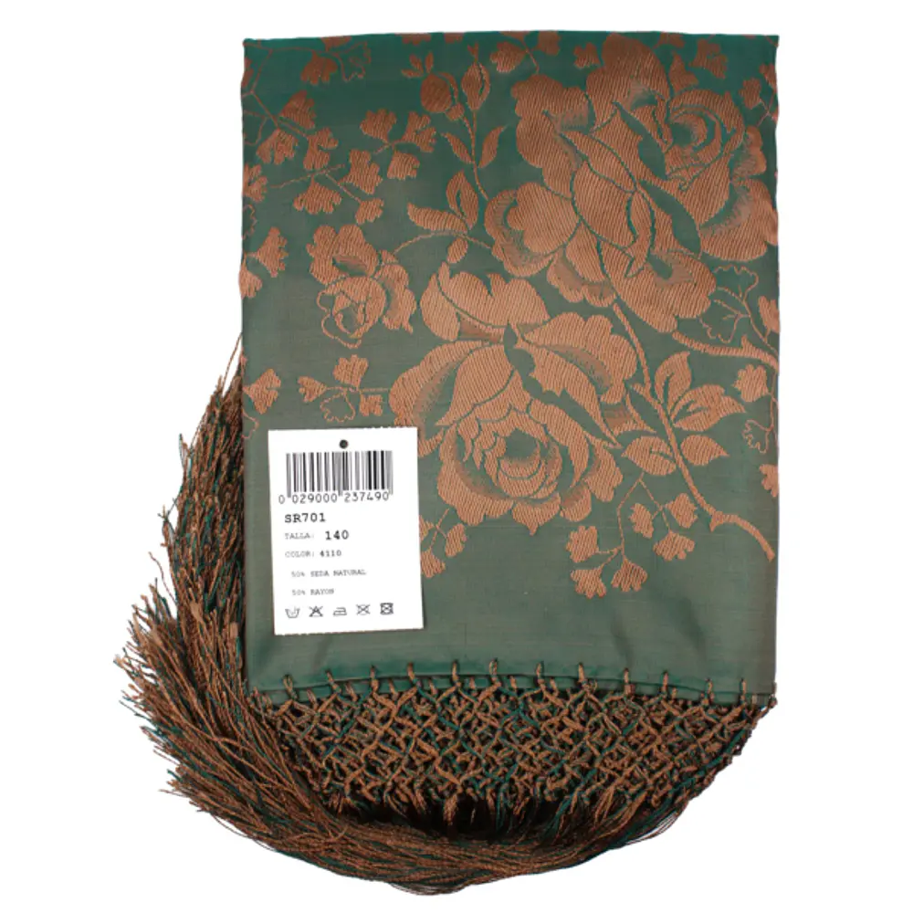 Pañuelo Mantón Regional de Seda y Algodón Estilo Tradicional 140 cms