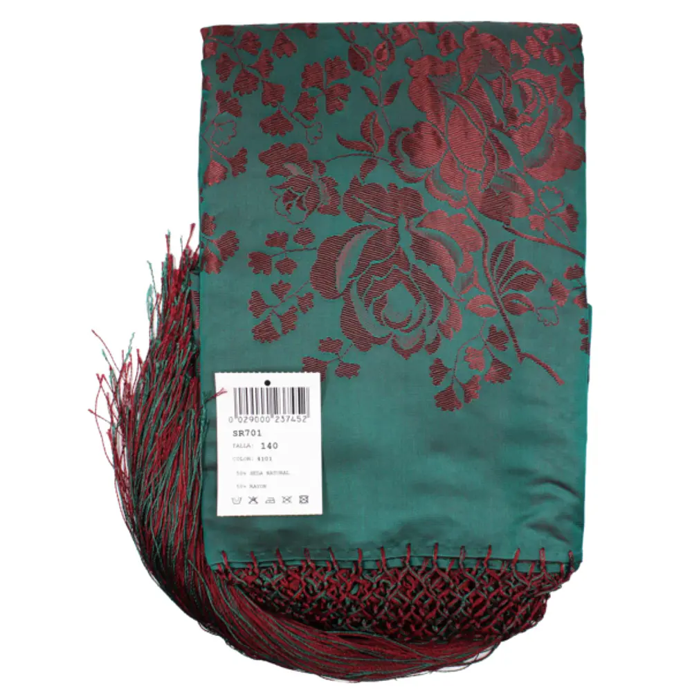 Pañuelo Mantón Regional de Seda y Algodón Estilo Tradicional 140 cms