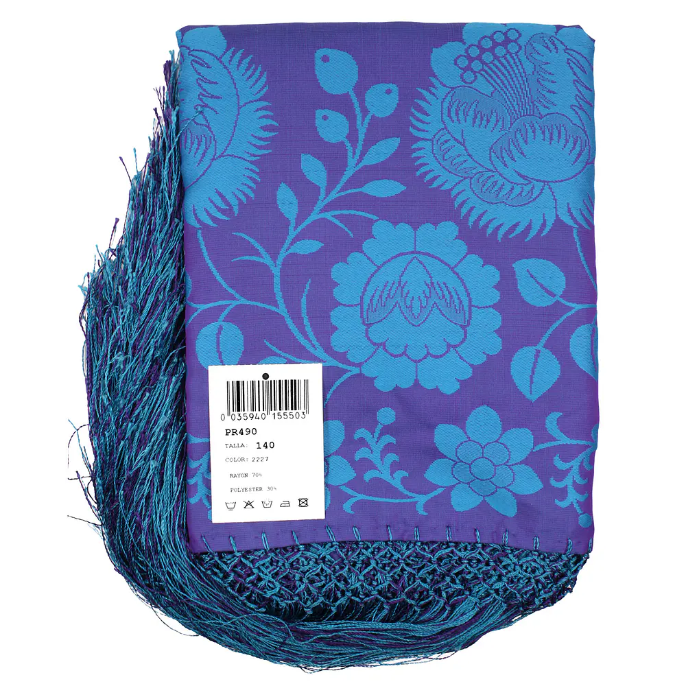 Mantón Regional 140x140 cm con Fleco Trenzado mod azul mar