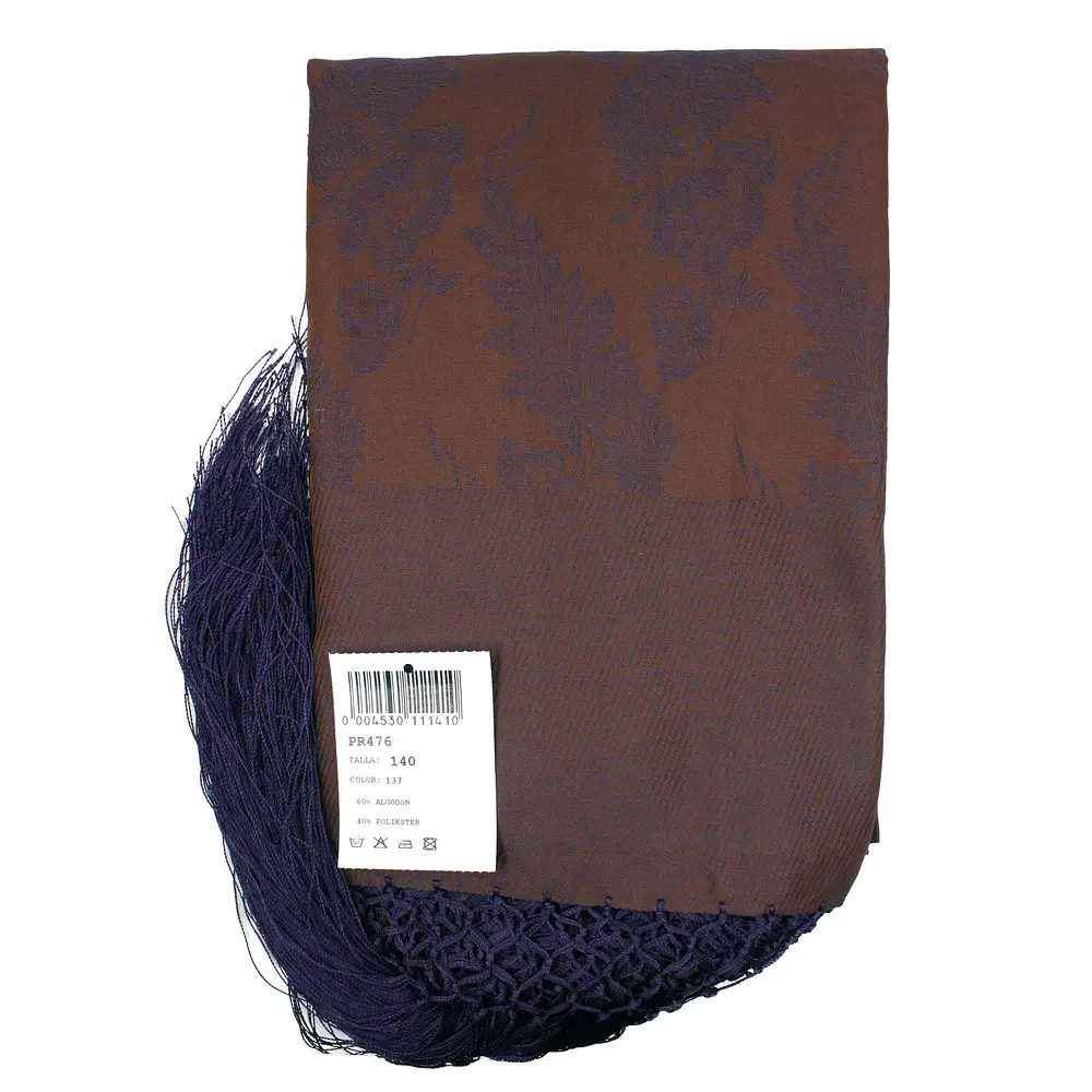 Mantón Regional 140x140 cm  Algodón con Fleco Trenzado a Mano