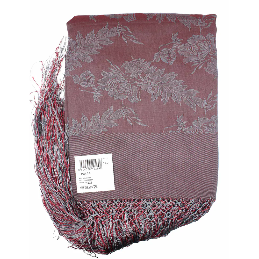 Mantón Regional 140x140 cm  Algodón con Fleco Trenzado a Mano