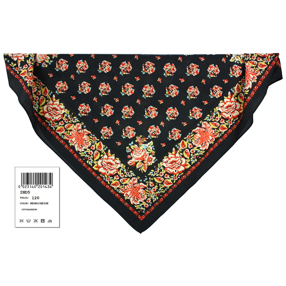 Pañuelo regional baturra indiana algodon 120 cms Mod Moncayo varios tonos 