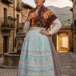 Traje baturra regional 3 piezas T 36/38 Mod Gris – Falda algodón estampada, pañoleta 110 cm y delantal artesanal