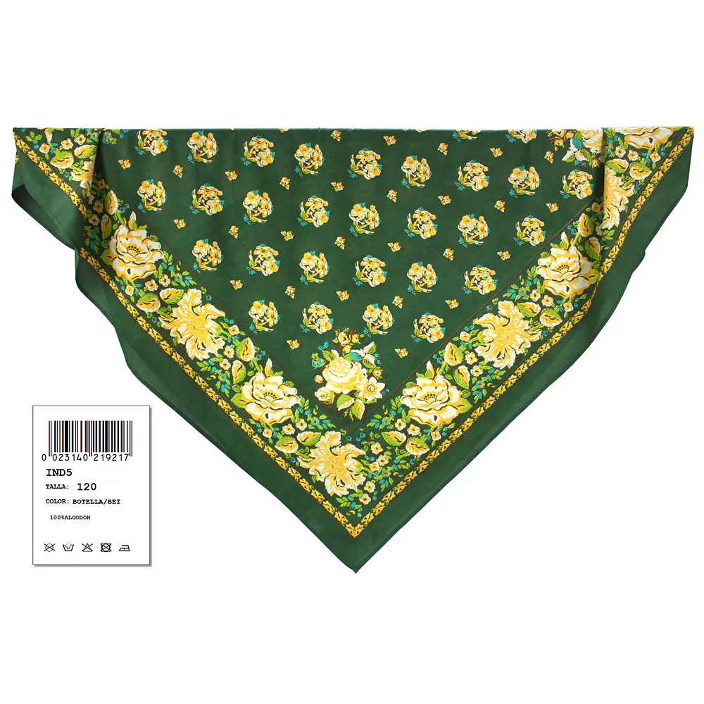 Pañuelo Indiana Floral Verde Botella 120x120 | Esencia RegionalArtesanías Domingo