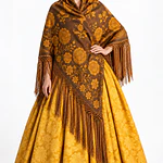 Conjunto Regional: Falda Damasco Oro y Mantón 140cm Tradición  T 42/44