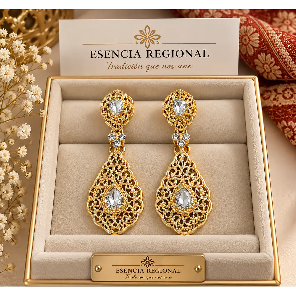 conjunto pendientes y broche dorado