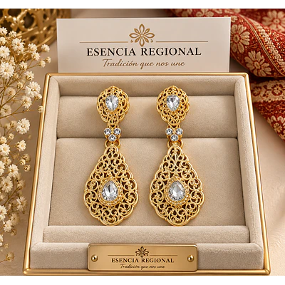conjunto pendientes y broche dorado