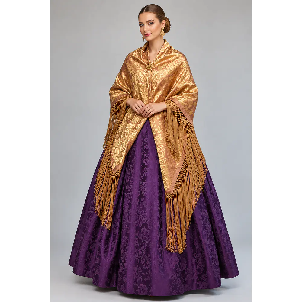 Conjunto Falda Regional Adamascada Morada y Mantón Tierra/Rosa Indumentaria AragonesaT 44/46 