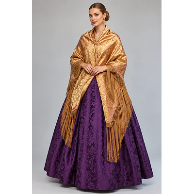 Conjunto Falda Regional Adamascada Morada y Mantón Tierra/Rosa Indumentaria AragonesaT 44/46 