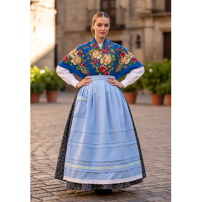 Conjunto Regional Baturra con Falda de Gran Vuelo, Pañuelo y Delantal T 42/44