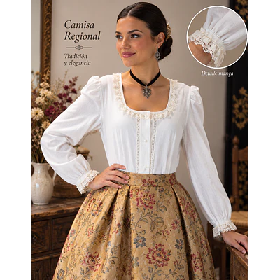 Camisa regional modelo entredos tono beige