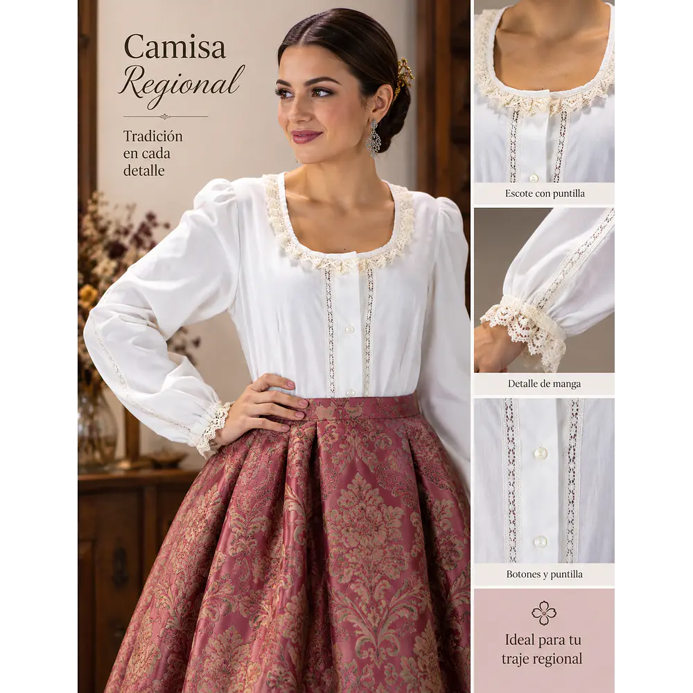 Camisa regional modelo entredos tono beige