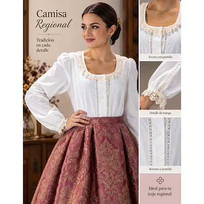 Camisa regional modelo entredos tono beige