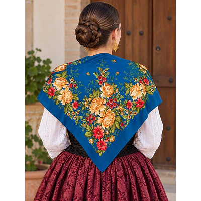 Pañuelo regional lanoso 110 cms turquesa