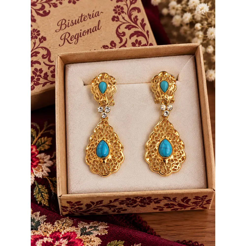 Pendientes Turquesa 6 cm  Bisutería para Traje Regional y Eventos