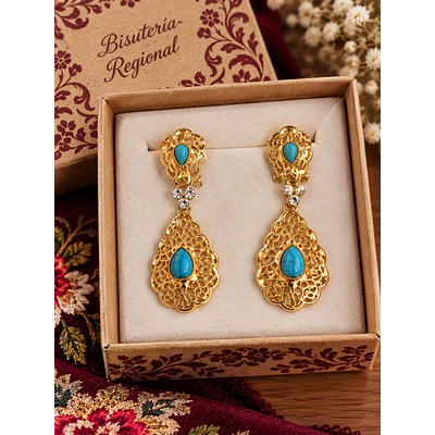 Pendientes Turquesa 6 cm  Bisutería para Traje Regional y Eventos