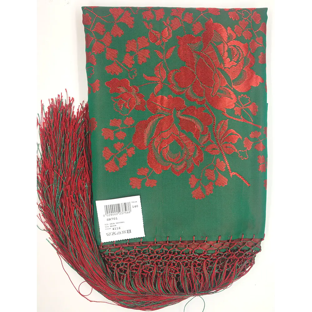 Pañuelo Mantón Regional de Seda y Algodón Estilo Tradicional 140 cms