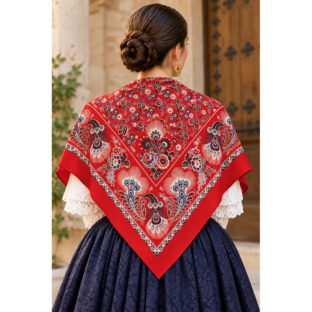Pañuelo de Algodón Estampado – Reproducción Histórica Siglo XIX (120x120 cm)