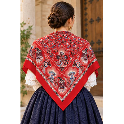 Pañuelo de Algodón Estampado – Reproducción Histórica Siglo XIX (120x120 cm)