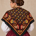 Pañuelo de Algodón – Diseño Floral Fondo Negro y Vino (120x120 cm)