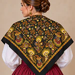 Pañuelo de Algodón con Motivos Florales  120x120 cm -Fondo Negro