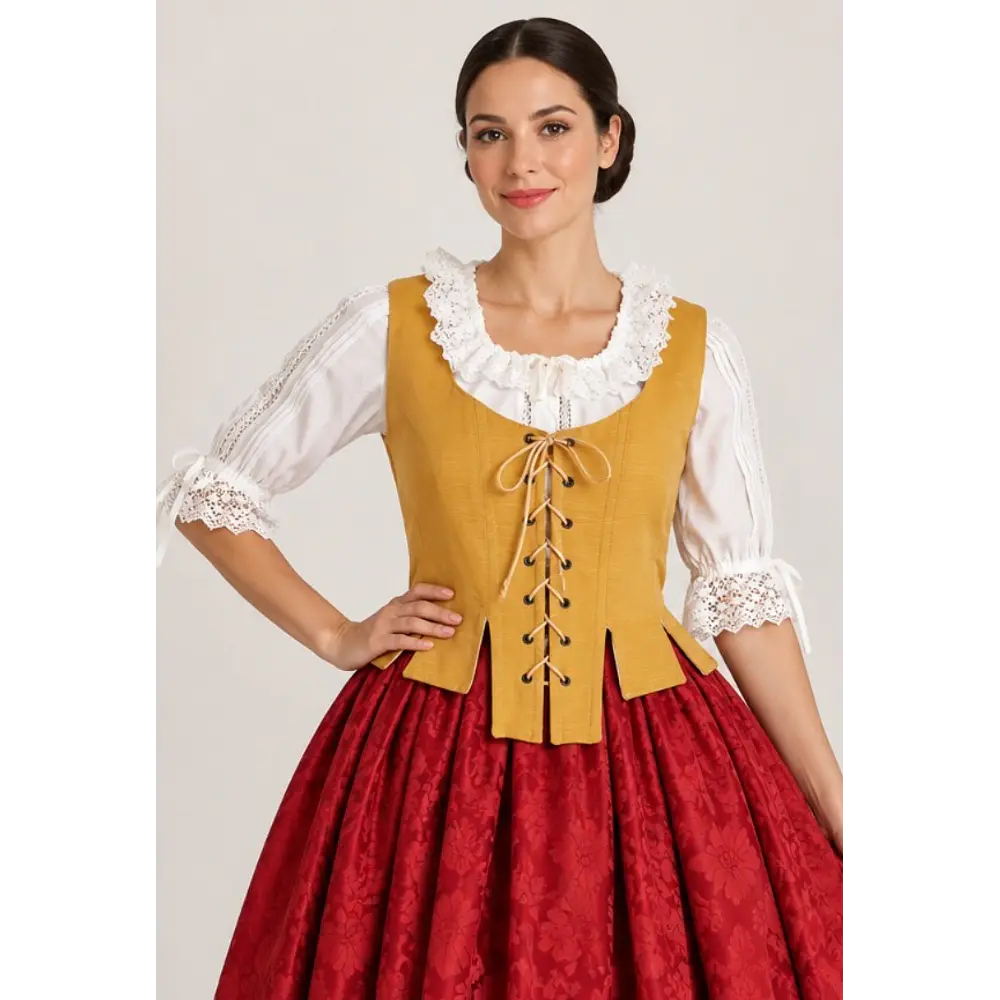 Corpiño Regional Color Mostaza con Cordones y Detalles Tradicionales – Talla XXL